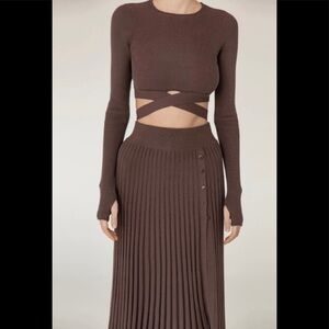 Sexy Back Tie Pleated Skirt Two-Pieces - Coffee , XL​​​​​​